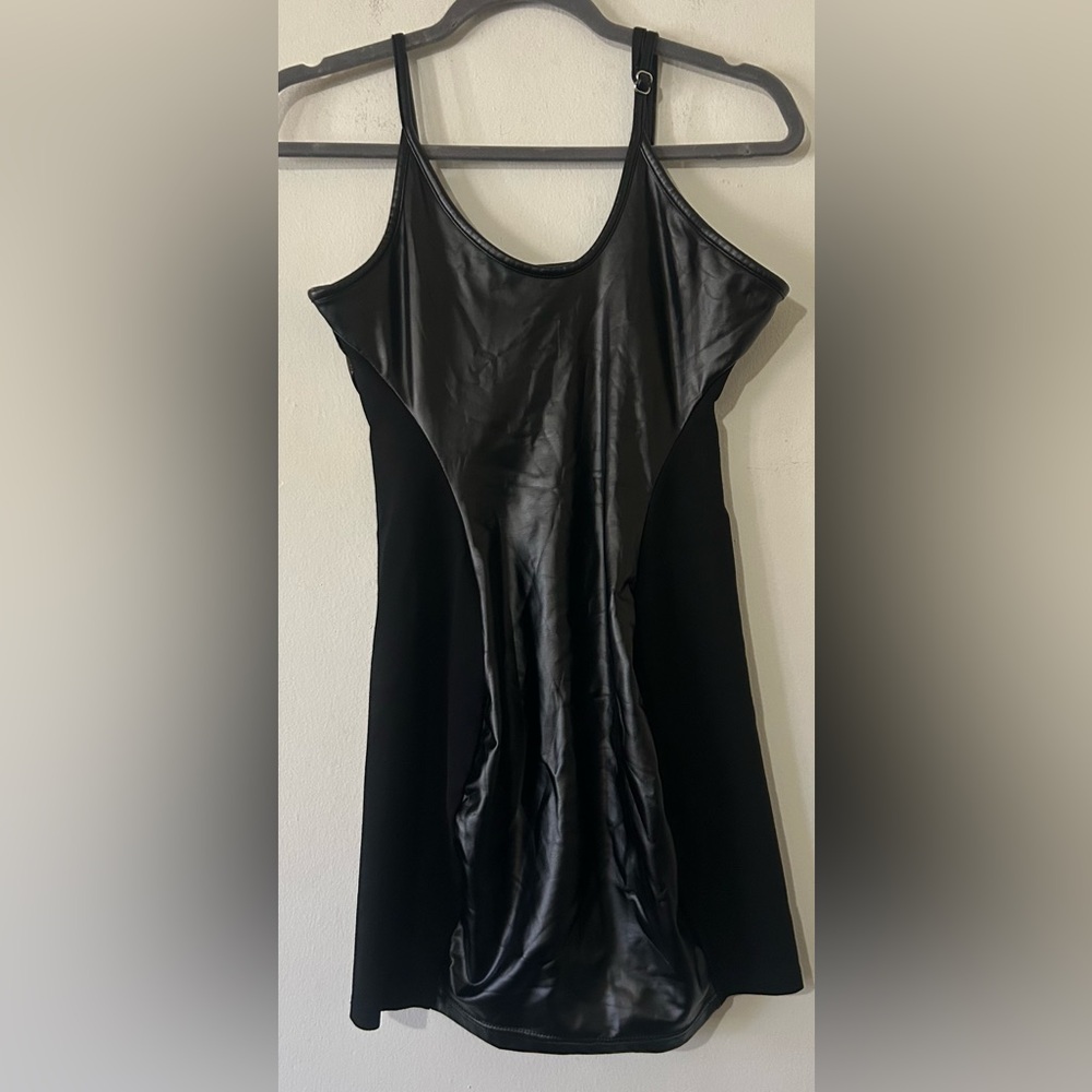 Maniere De Voir Black Leather Look Dress